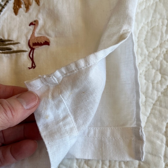 100% Linen Tunic Shirt Jacket Embroidered Flamingo Palm Women’s XL White Preppy - Picture 8 of 15